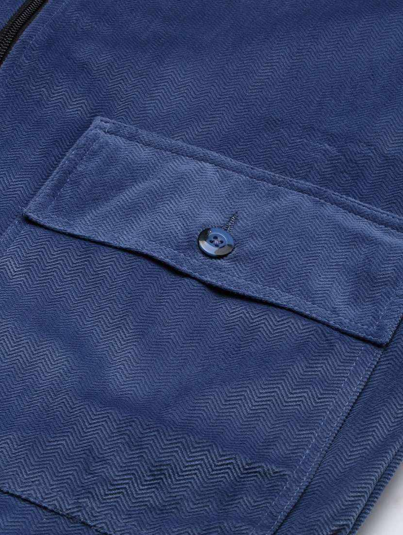 men blue solid velvet casual jacket - 21696002 -  Standard Image - 7