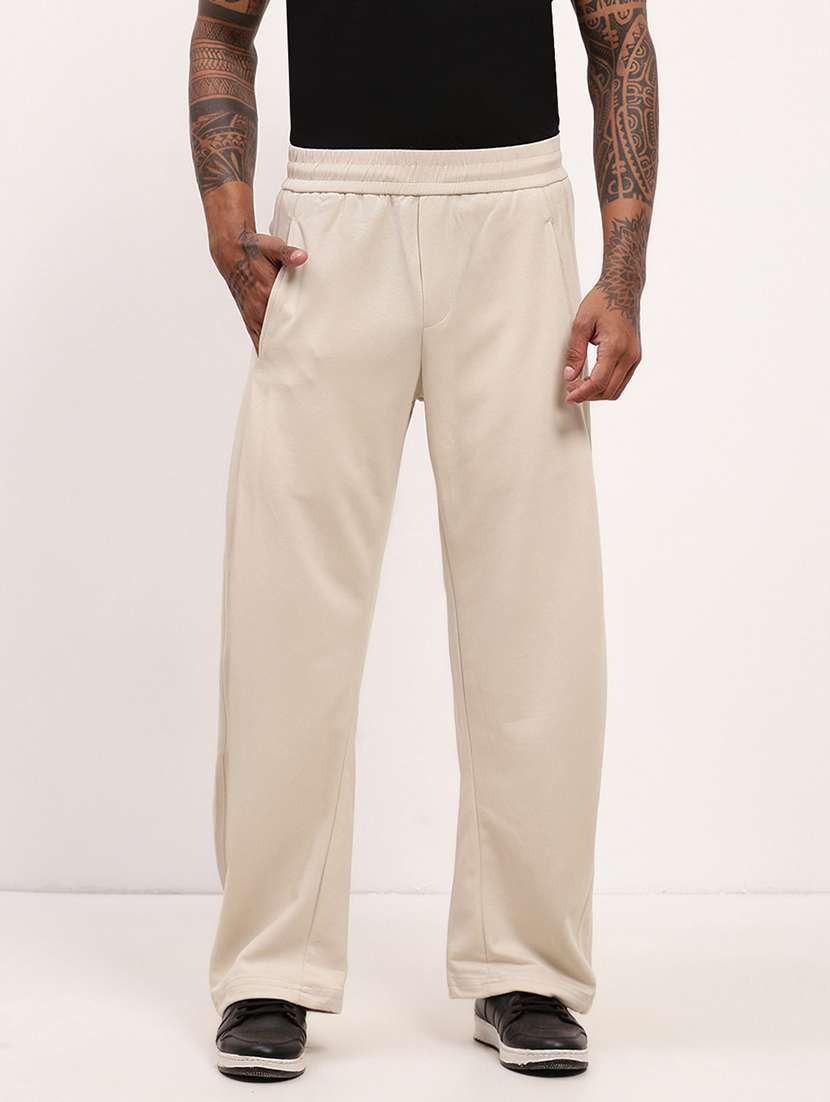 men solid regular fit full length track pants