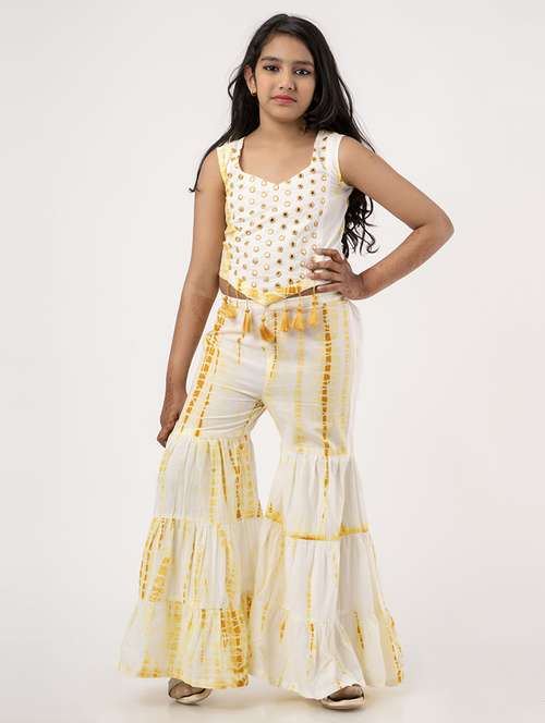 girls tie & dye printed sleeveless fusion set