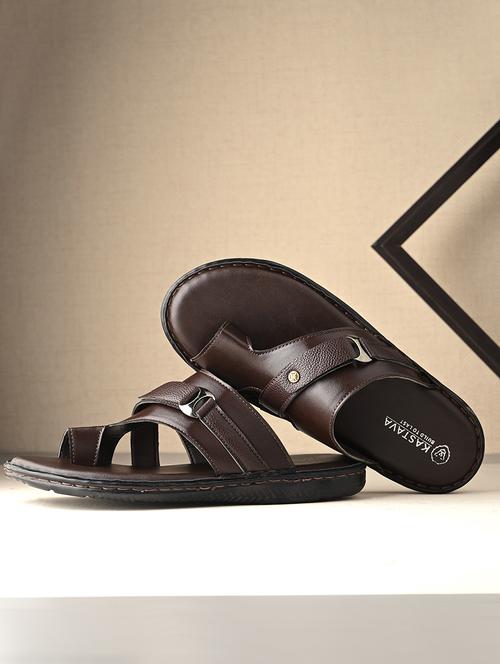men brown slip on slippers - 21696021 - Standard Image - 0