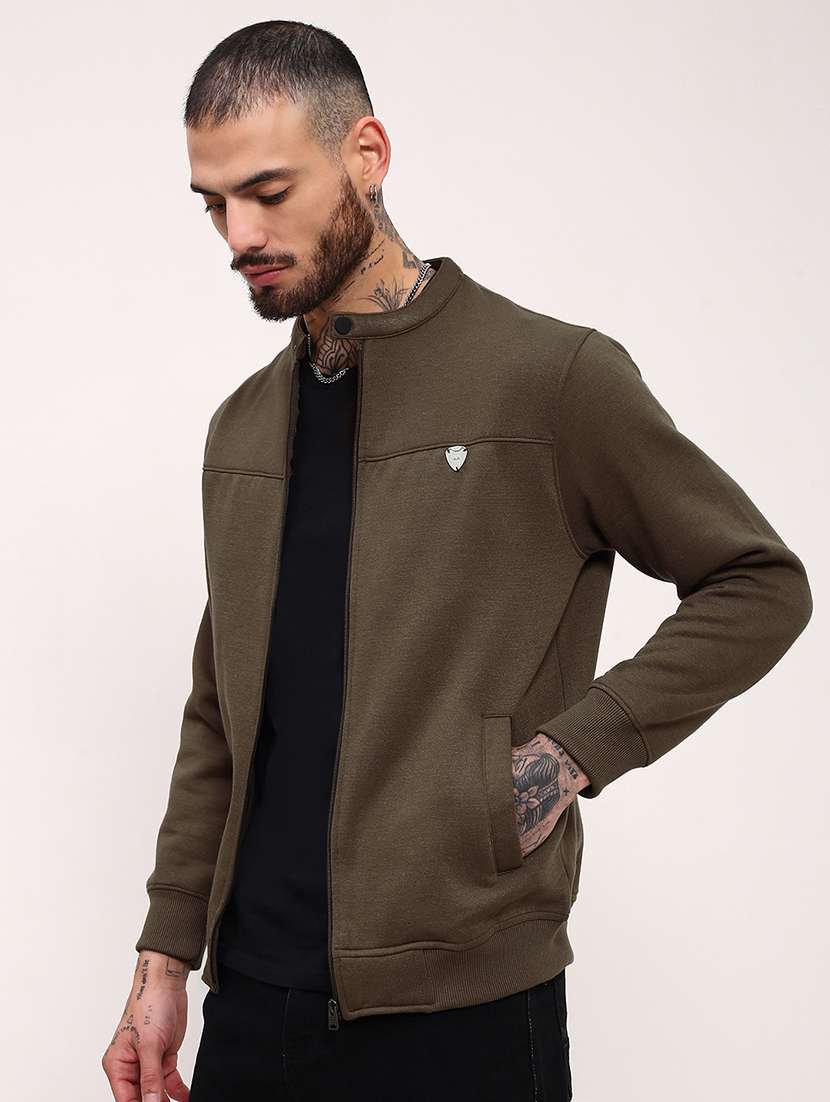 men solid front-open long sleeve sweatshirts - 21696058 - Standard Image - 2