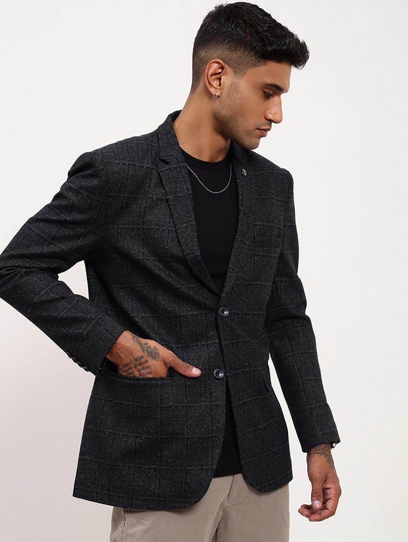 men checks single breasted casual blazer - 21696103 - Standard Image - 2