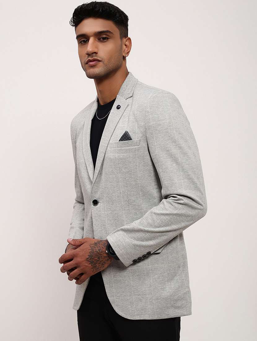 men checks single breasted casual blazer - 21696104 - Standard Image - 2