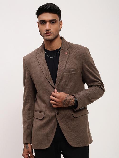 men solids single breasted casual blazer - 21696105 - Standard Image - 0