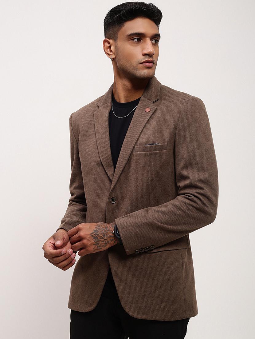 men solids single breasted casual blazer - 21696105 - Standard Image - 2