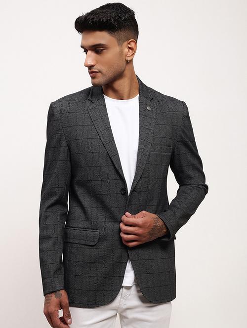 men checks single breasted casual blazer - 21696107 - Standard Image - 0