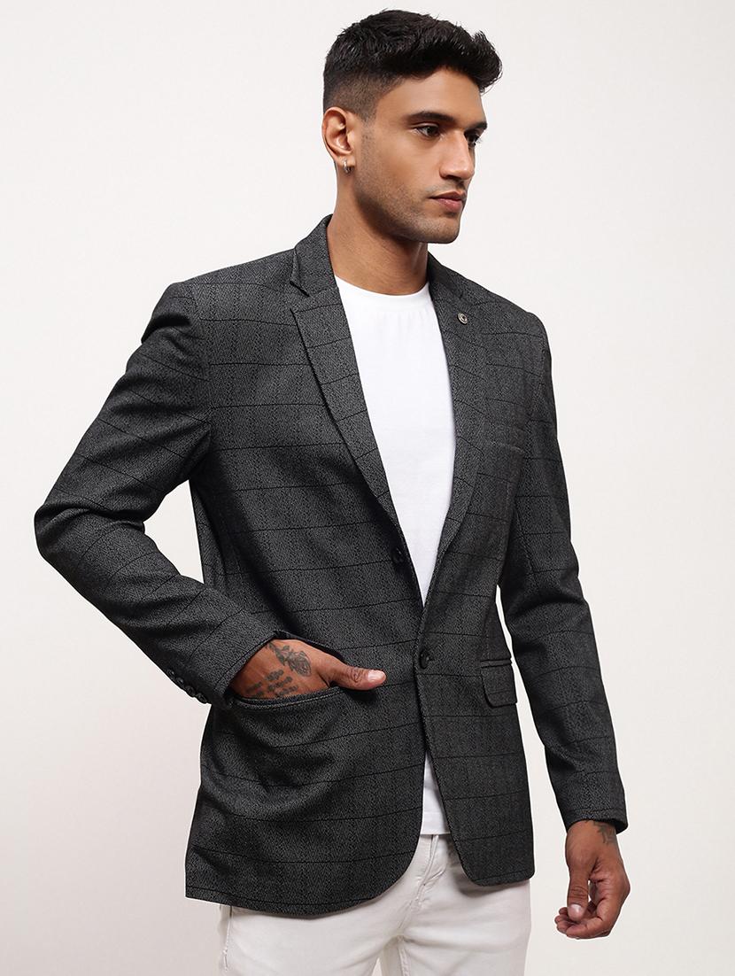 men checks single breasted casual blazer - 21696107 - Standard Image - 2