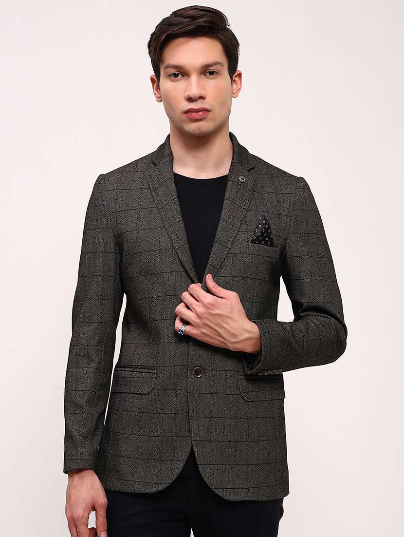 men checks single breasted casual blazer