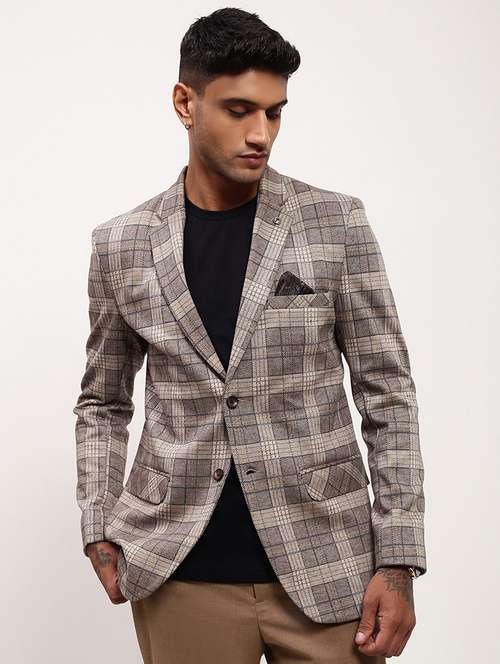 men checks single breasted casual blazer - 21696109 - Standard Image - 0
