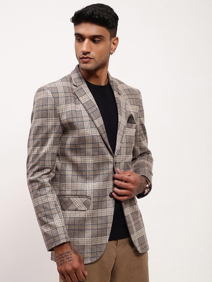 men checks single breasted casual blazer - 21696109 - Standard Image - 2