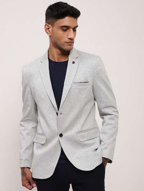men solid single breasted casual blazer - 21696113 -  Standard Image - 0