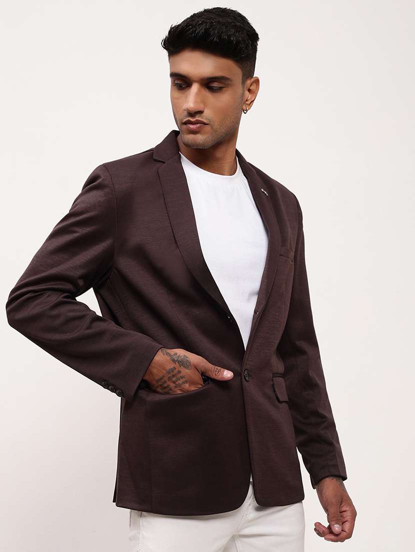 men solid single breasted casual blazer - 21696122 - Standard Image - 2