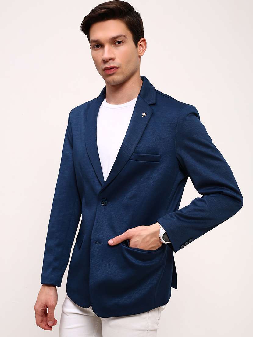 men solid single breasted casual blazer - 21696125 - Standard Image - 2