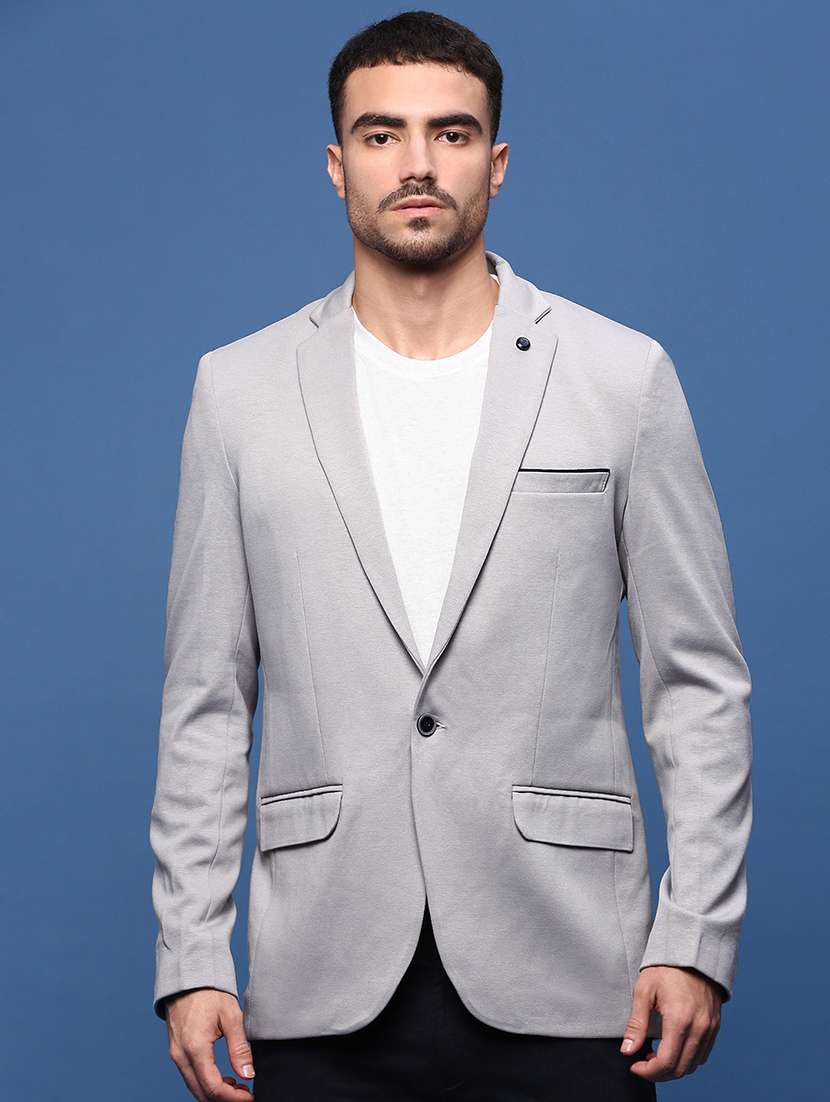 men solid single breasted casual blazer