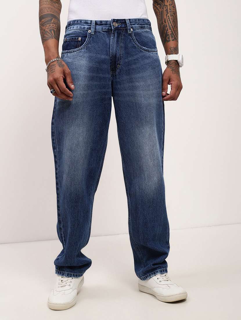 men blue low rise full length jean