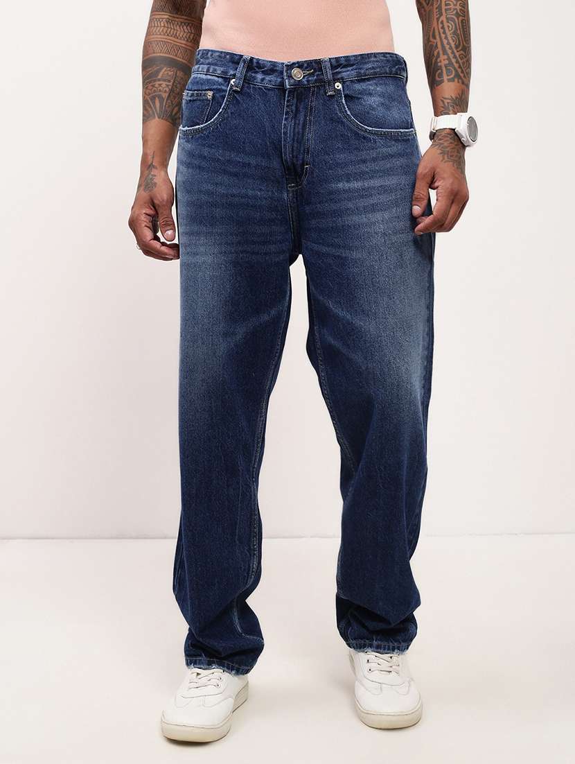 men blue low rise full length jean