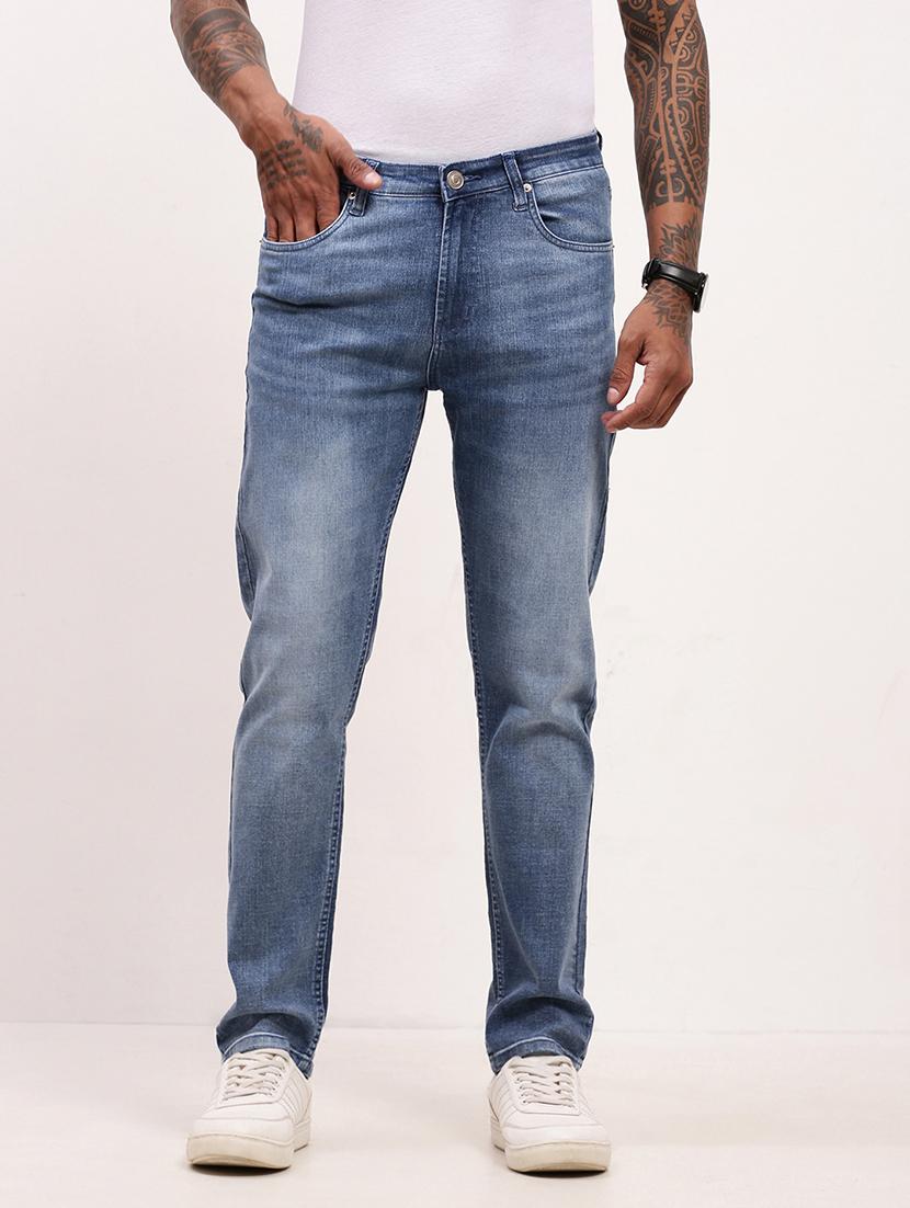 men blue low rise full length jean