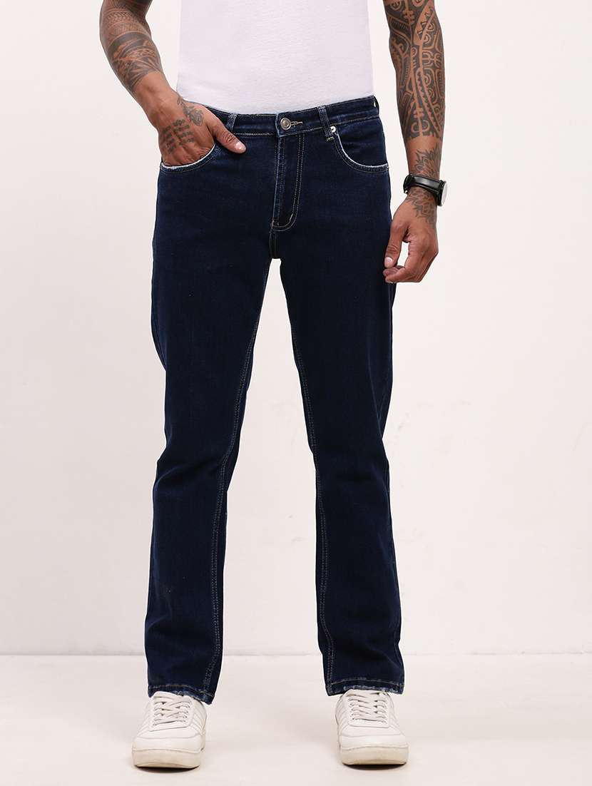 men navy blue low rise full length jean