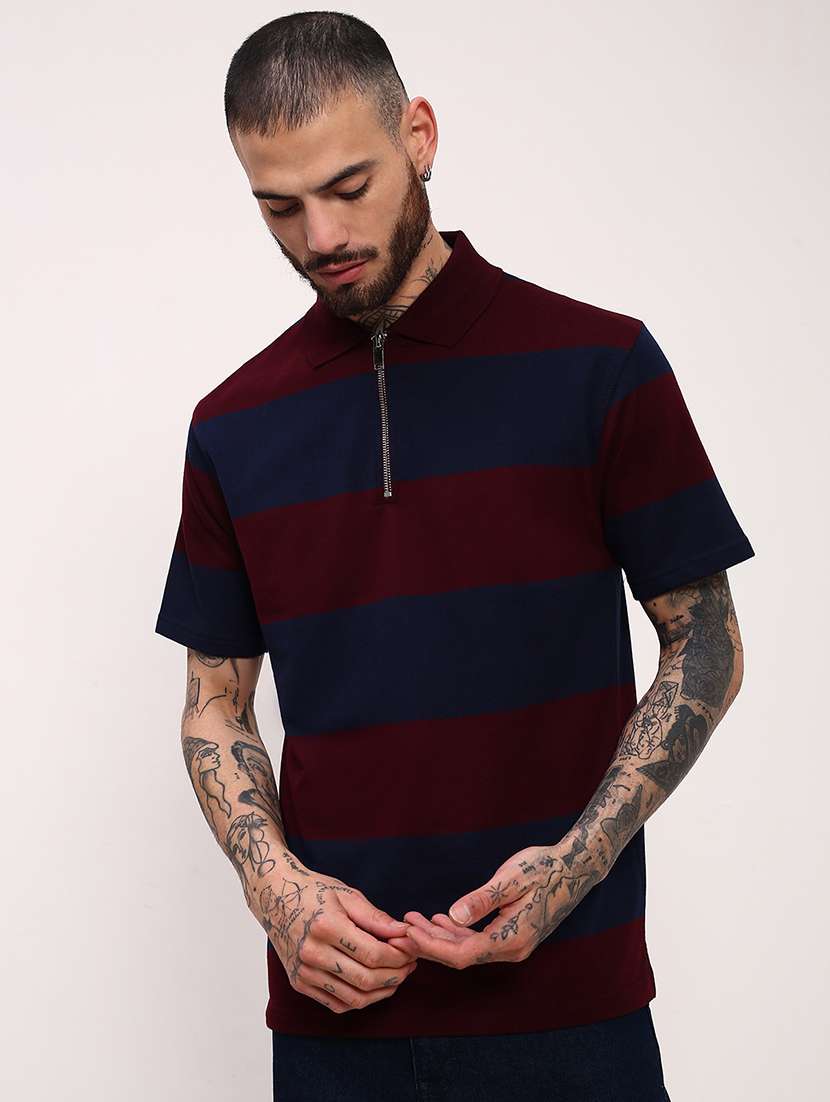 men striped short sleeve polo t-shirt