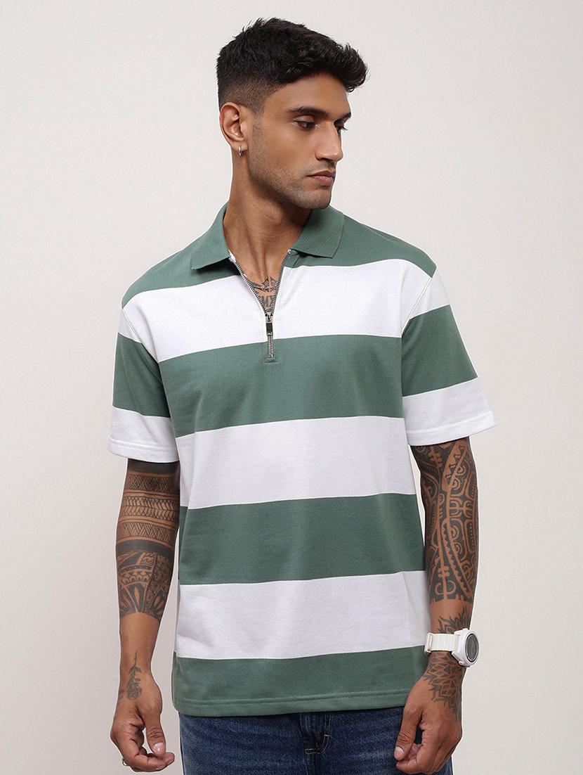 men striped short sleeve polo t-shirt