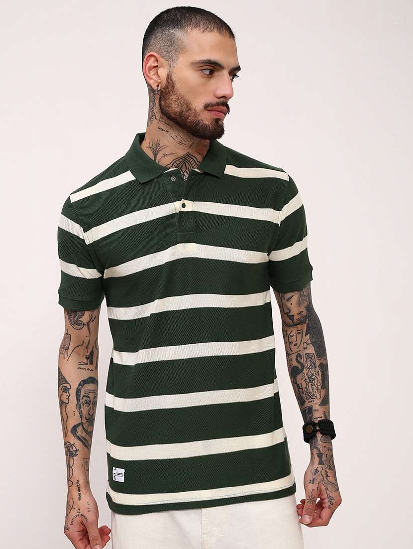 men striped short sleeve polo t-shirt