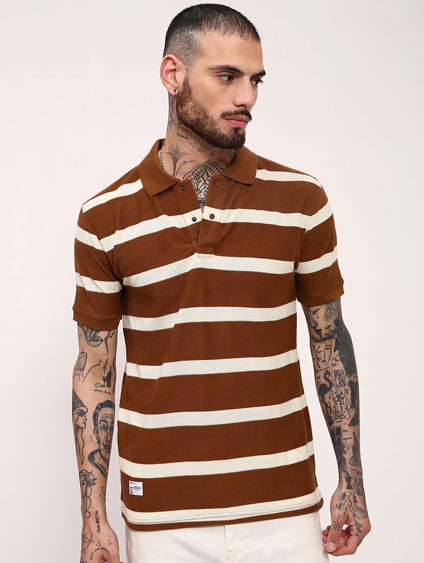 men striped short sleeve polo t-shirt