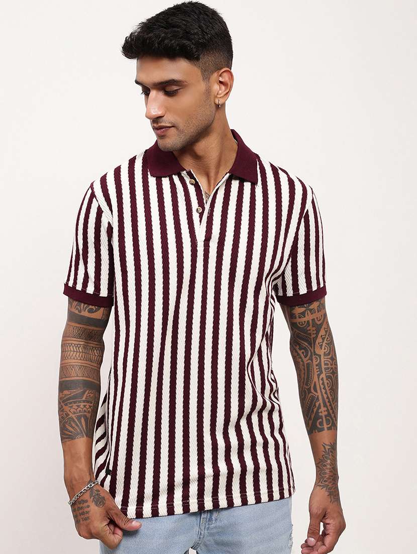 men striped short sleeve polo t-shirt