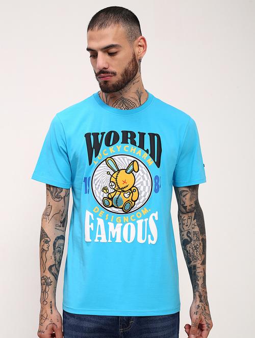 men front print round neck slim fit t-shirt - 21696301 -  Standard Image - 0
