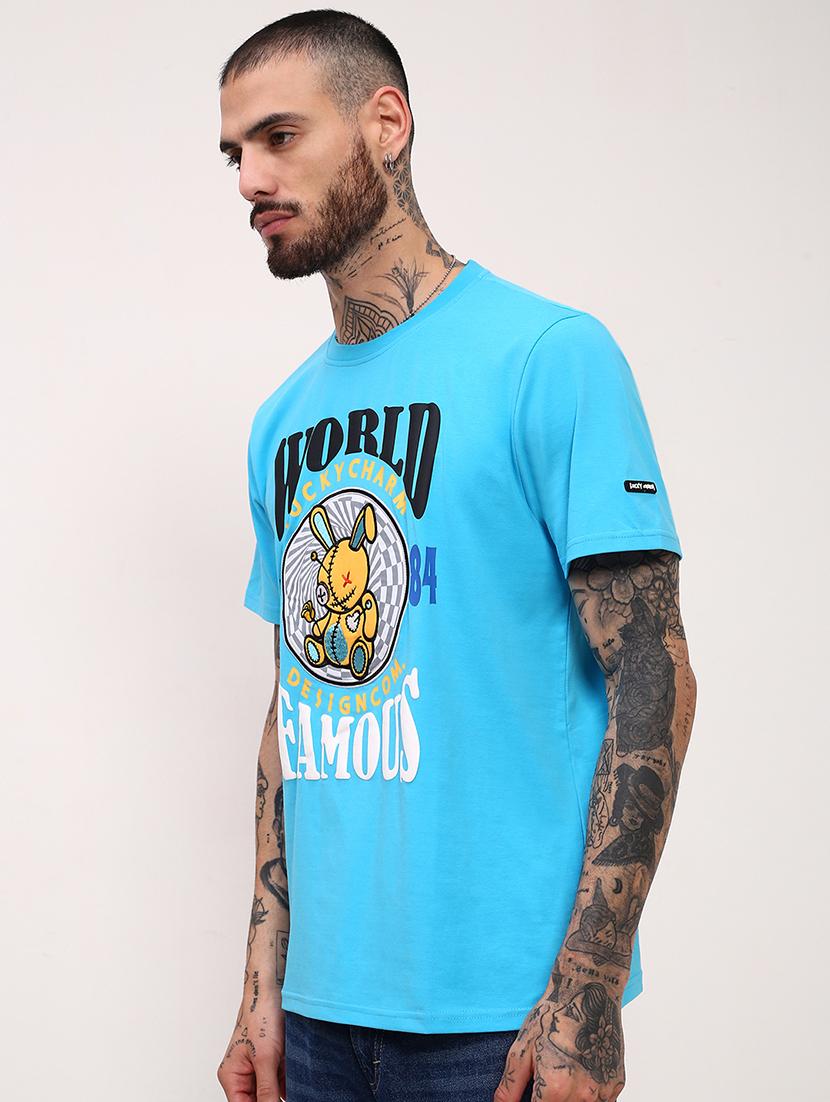 men front print round neck slim fit t-shirt - 21696301 - Standard Image - 2