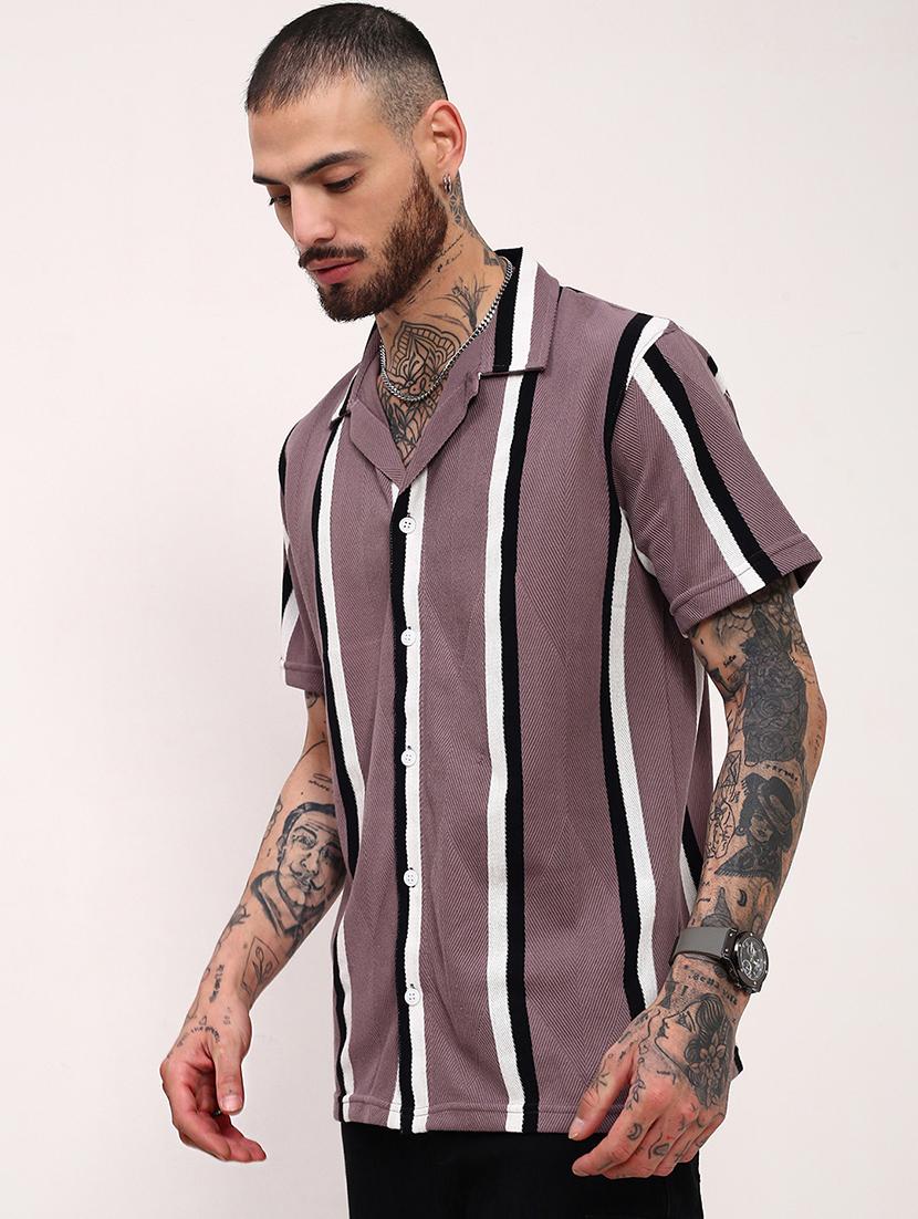 men striped short sleeves casual shirt - 21696324 - Standard Image - 2