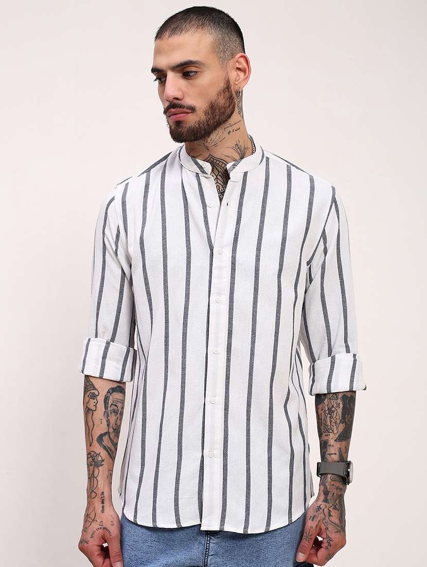 men striped long sleeves casual shirt