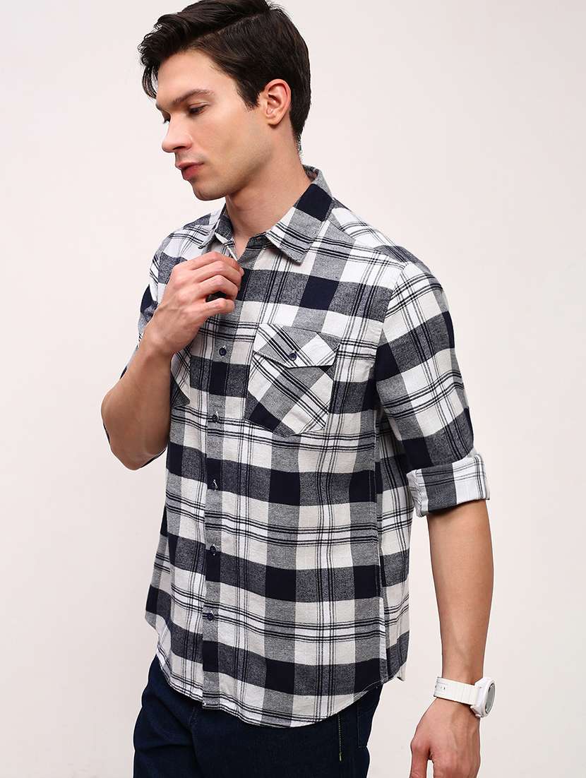 men checkered long sleeves double pockets casual shirt - 21696362 -  Standard Image - 2