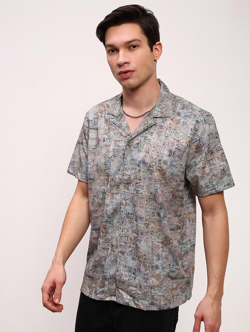 men graphic printed short sleeves casual shirt - 21696369 - Standard Image - 2