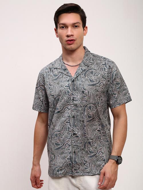 men printed short sleeves casual shirt - 21696373 - Standard Image - 0