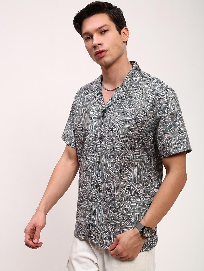men printed short sleeves casual shirt - 21696373 - Standard Image - 2