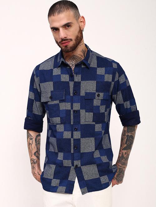 men geometric printed long sleeves casual shirt - 21696389 -  Standard Image - 0