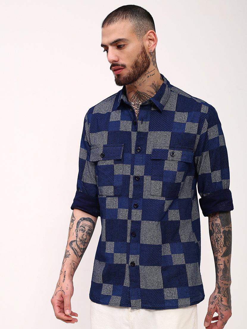 men geometric printed long sleeves casual shirt - 21696389 - Standard Image - 2