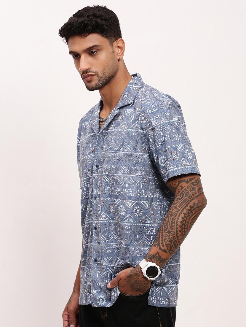 men geometric printed short sleeves casual shirt - 21696391 - Standard Image - 2
