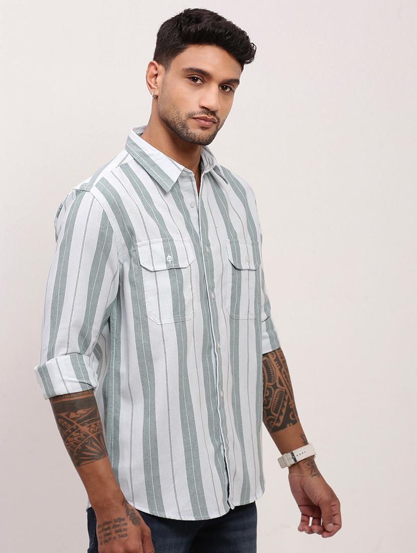 men striped long sleeves casual shirt - 21696400 - Standard Image - 2