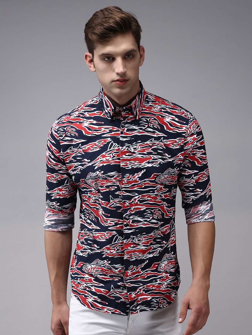 men abstract printed long sleeves casual shirt