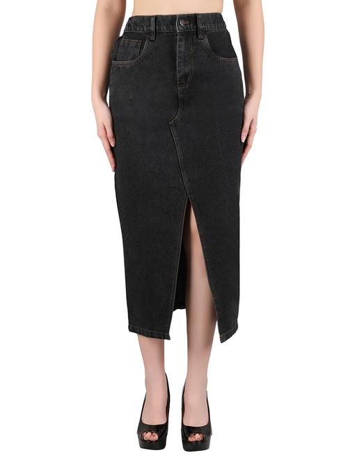 women solid high rise denim skirt - 21696448 - Standard Image - 0