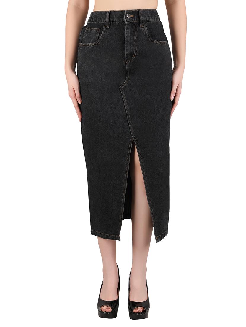 women solid high rise denim skirt - 21696448 - Zoom Image - 0
