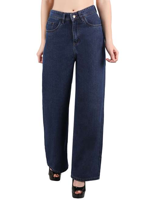women solid mid rise wide leg jeans - 21696467 -  Standard Image - 0