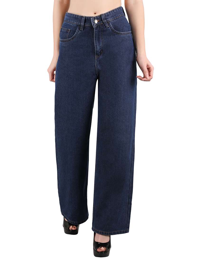 women solid mid rise wide leg jeans - 21696467 -  Zoom Image - 0