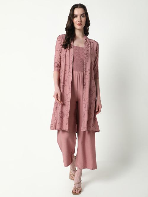 women mauve solid full leg jumpsuit with shrug - 21696471 -  Standard Image - 0