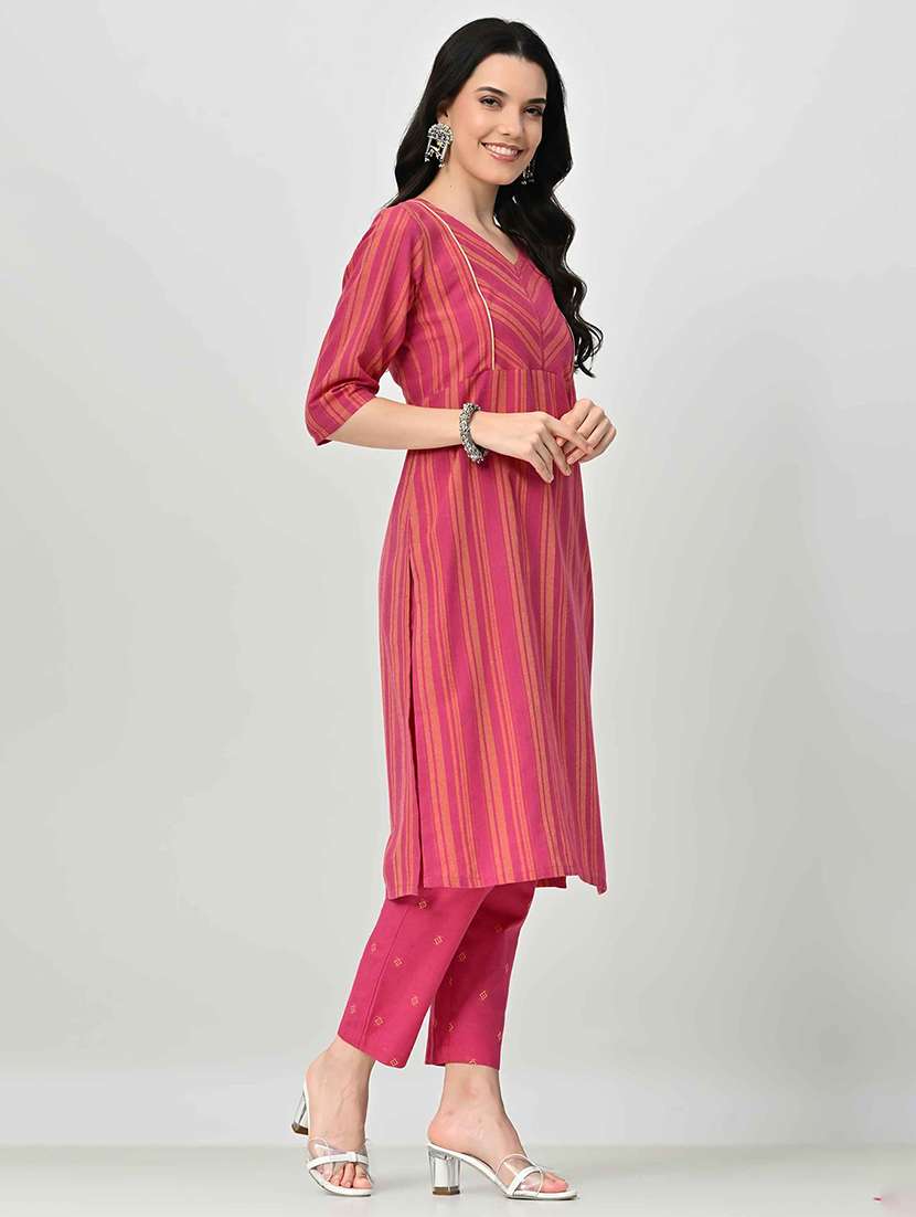 women stripes printed kurta pant set with dupatta - 21696484 -  Standard Image - 2
