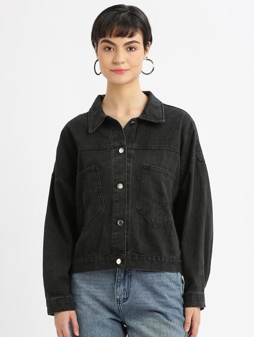 women typography print denim summer jacket - 21696498 - Standard Image - 0