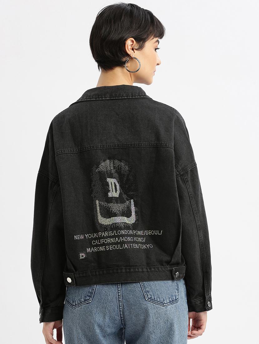 women typography print denim summer jacket - 21696498 - Standard Image - 2