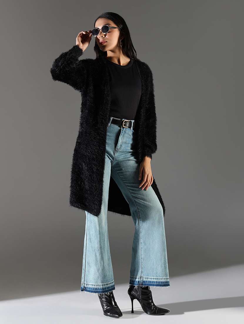 women black solid long sleeve shrug - 21696514 -  Standard Image - 2