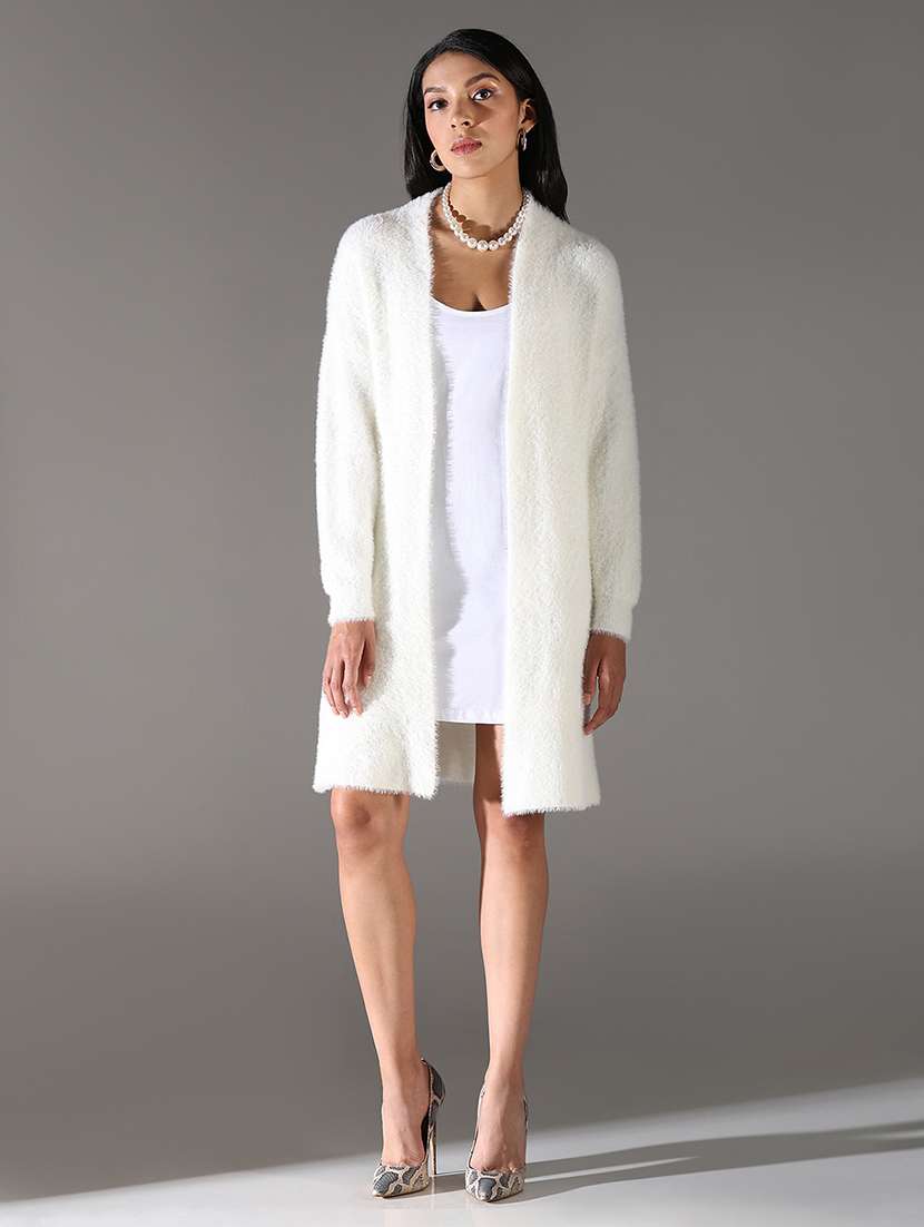 women white solid long sleeve shrug